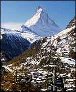 The Matterhorn mountain can be seen on either side of the Italian/Swiss border