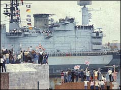Photo of HMS Hermes docking at Portsmouth