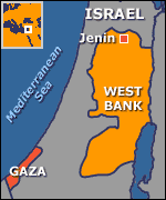 Map showing Jenin in the West Bank, and Gaza