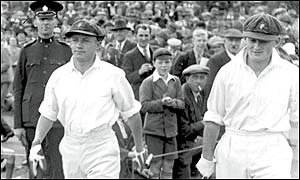 Don Bradman walks out to bat against England