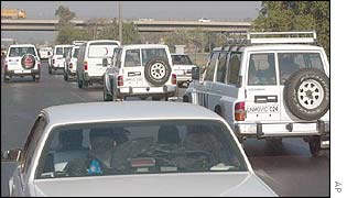 A convoy of UN vehicles leave Baghdad 