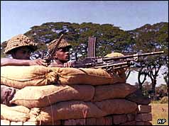 Indian troops man their base