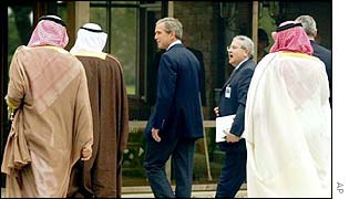 President Bush and Saudi Crown Prince Abdullah in Texas in April 2002