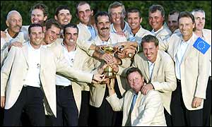 Europe's Ryder Cup team celebrate their success