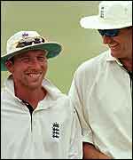 Caddick (right) with Atherton during their days as team-mates