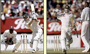 Steve Waugh unleashes a cover drive on way to a century against the West Indies