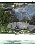 Scene of the hotel blast, next to a beach in Mombassa