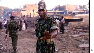 Soldier at the scene of the hotel blast