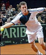 Safin in action in the Davis Cup final