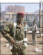 Kenyan soldier outside bombed hotel