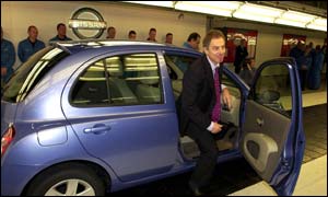 Tony Blair inspects the new Nissan Micra