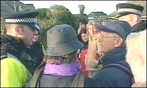 Residents and policemen