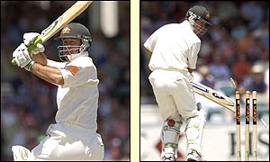 Ricky Ponting is bowled out by England's Craig White