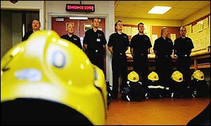 Firefighters at Euston fire station in London prepare to return to work