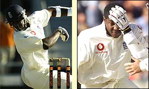 Alex Tudor is struck on the head by a Brett Lee bouncer