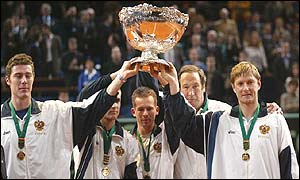The Russian team lift the cup aloft