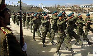 Soldiers from the first battalion of the Afghan national guard