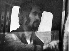 B/W picture of Peter Sutcliffe driving a lorry