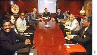 Tamil Tiger negotiators on left, government team on right