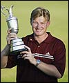 Ernie Els, the 2002 Open champion, with the Claret Jug