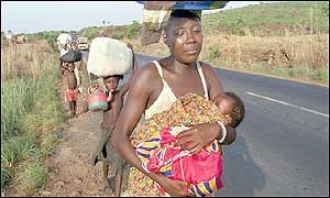 Refugees fleeing the conflict in Sierra Leone