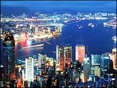 Hong Kong skyline at night (PA)