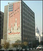 Building in Tehran with anti-US slogan