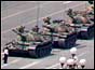 A man tries to block the military during the Tiananmen protests