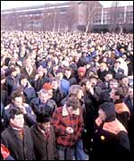 Striking British Leyland workers during the 1979 winter of discontent