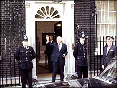 Harold Wilson at Downing Street after the announcement of his resignation