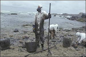 Clean-up works at one of Spain's beaches