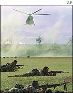 Anti-narcotics squad in a mock demonstration