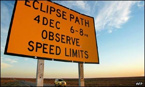 Road sign warning motorists of impending eclipse in Australia