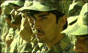 Soldiers being trained by Afghan general Haji Bari