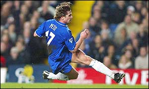 Emmanuel Petit's left-footed volley puts Chelsea 2-0 up