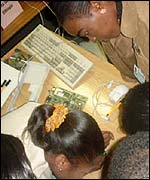 Women studying a computer