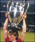 Tony Morley lifts the European Cup