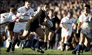 Mark Mayerhofler in action for New Zealand against England in 1998