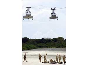 Helicopters above the airfield