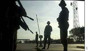 Soldiers guard a petrol station in Maracaibo