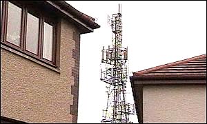 Phone mast near houses