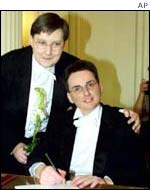 German lesbian couple Gudrun Pannier, left, and Angelika Baldow, right, in 2001