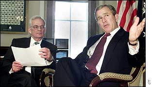 George Bush and outgoing Treasury Secretary Paul O'Neill