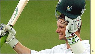 Central District's top scorer Bevan Griggs celebrates his century against India