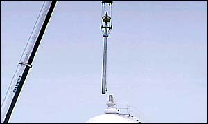 Crane removes the flagpole