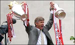 Arsene Wenger celebrates his second double as Arsenal manager 