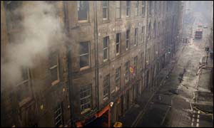 The burnt-out shell of a building in Edinburgh's Cowgate 