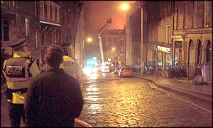 Police keeping bystanders away from the blaze (Pic: John McLaggan)