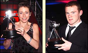 Jane Tomlinson and Wayne Rooney receive their awards