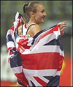 Paula Radcliffe after winning the 10,000m in Munich